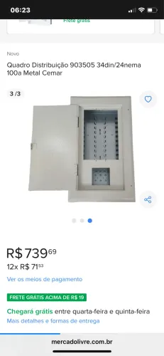 Quadro Distribuição 34 /24Trifásico 100A