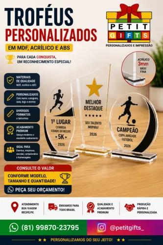 Troféus Personalizados em MDF e Acrílico | Eventos e Premiações