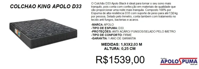 colchão colchão king d33 100% espuma - a pronta entrega