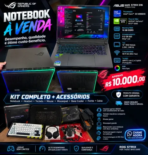 NOTEBOOK ROG STRIX G615JMR-S5001W GAMER ? RTX 5060 | KIT COMPLETO + ACESSÓRIOS