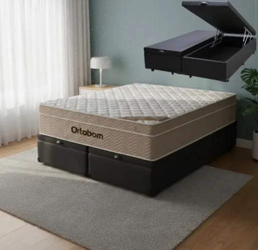Cama Box Baú Queen Confort Prime D26 Molas Ensacadas Preta