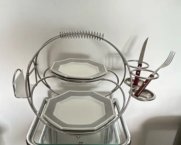 Suporte Organizador Aramado de Mesa para Pratos, Talheres e Guardanapo