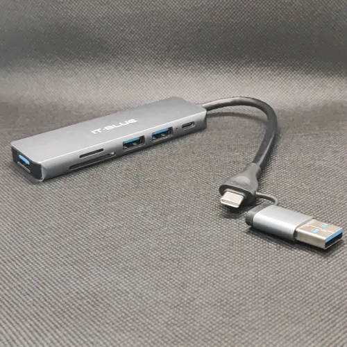Hub tipo c e USB 2 em 1 com leitor de cartão de memória