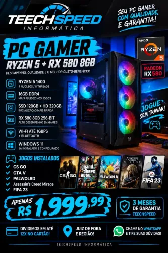PC Gamer Ryzen 5 1400 RX 580 8GB 16GB SSD