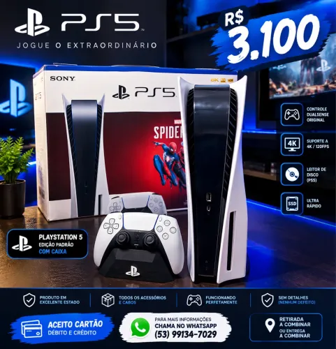 PS5 mídia física, semi novo, impecável, caixa completo chama