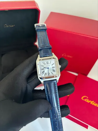 Cartier Santos Dumont Premium AAA+ Pulseira Azul Vidro Safira Caixa Luxo