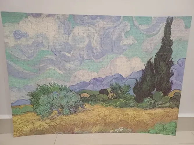 Quadro de quebra-cabeça 1000 peças 70 x 50cm Campo de Trigo com Ciprestes de Van Gogh