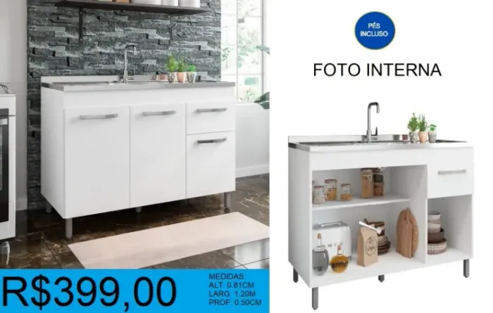Balcão para pia - 1.20M - compre hoje e receba em até 72 horas