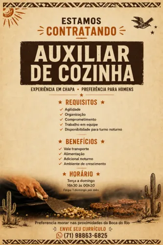 Auxiliar de Cozinha - Chapeiro