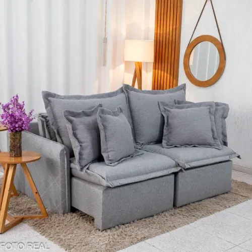 Sofá Cama 3 Lugares Linho Moderno Sala
