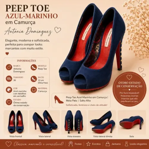 peep toe antonia dominguez azul-marinho 36