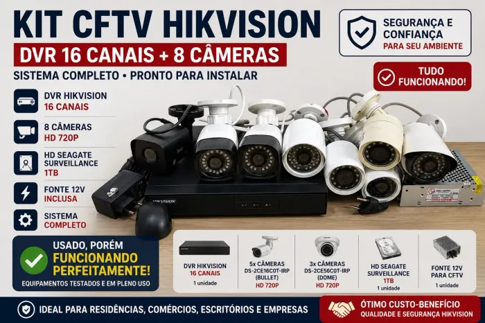 Dvr Hikivision 16 canais + Hd 1TB + 8 câmeras + fonte