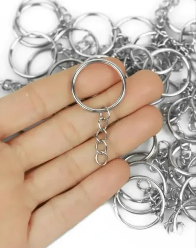Argola para chaveiro 25 mm com corrente - 80 unidades