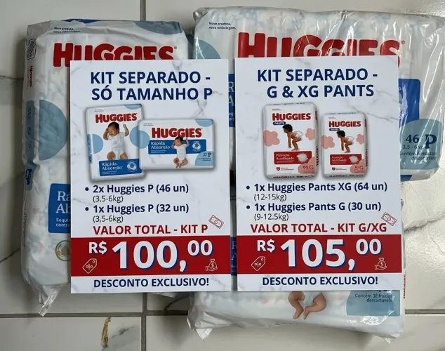 Kit Fralda Huggies P - 124 Fraldas (3 Pacotes Fechados)