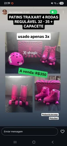 Patins infantil Traxart semi-novo 