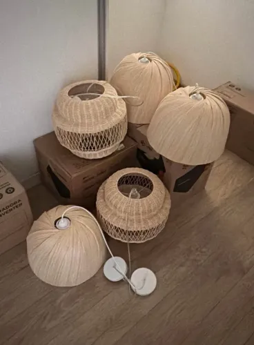 Kit 5 Luminárias Teto Lustre Pendente Palha