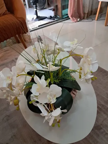 Orquideas de silicone toque real,vaso lindo de ceramica