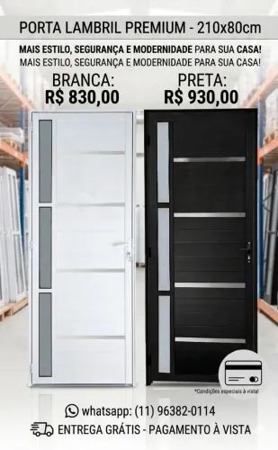 Promoção porta lambril 210x80 com friso visor e maçaneta branca