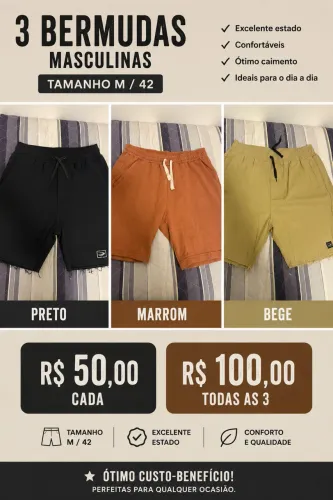 Conjunto 3 bermudas masculinas