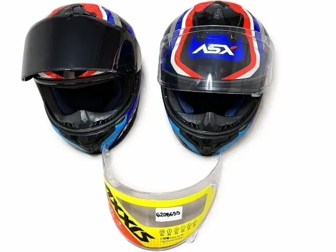 Kit 2 Capacete Axxis Integral Azul Branco Vermelho + Viseira