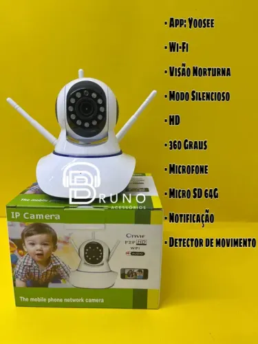 Câmera de segurança 3 Antenas Wi-Fi Visão Noturna
