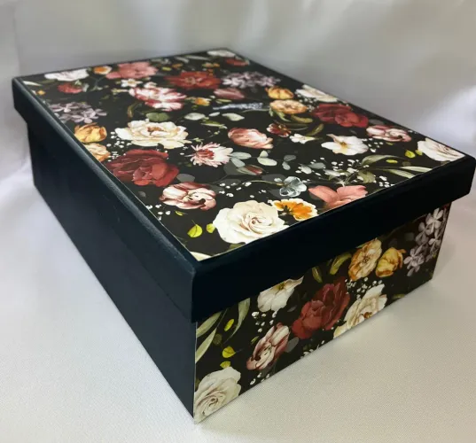 Caixa em MDF Tampa de Sapato 22x16x8 Azul Escuro com Flores