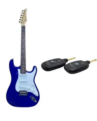 KIT GUITARRA CONDOR RX-10 ELÉTRICA Stratocaster AZUL + RECEPTOR E TRANSMISSOR SEM FIO UHF 