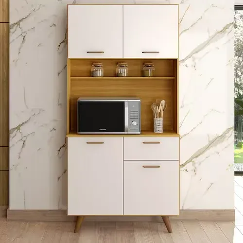 Lindo Armário Para Cozinhas Compactas Pés Retrô Freijó/Off White Acetinado - Montagem Grát