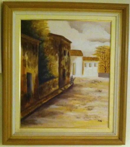 Quadro tinta a óleo - casa com trabalho em areia 