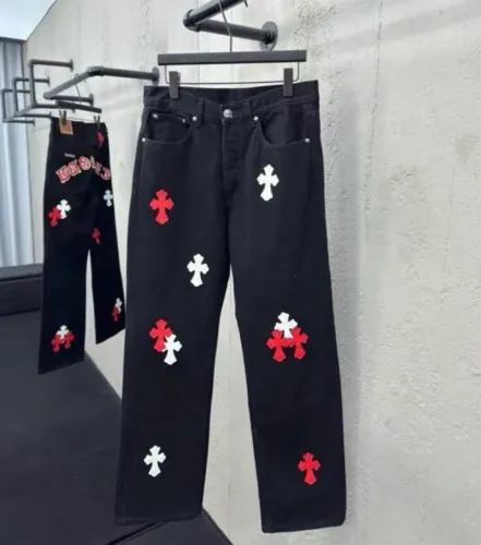 Calça Jeans Chrome Hearts Preta com Detalhes de Cruz