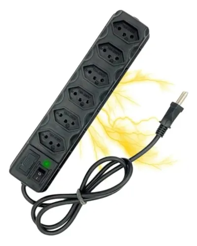 Protetor elétrico (extensão) 6 tomadas, tipo régua, com fusível de segurança, e chave liga