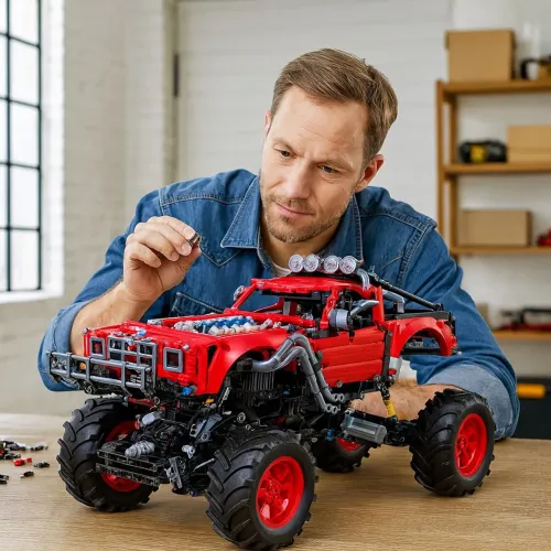 BLOCOS DE MONTAR PICK-UP MONSTER 1333 PEÇAS COM KIT DE MOTORIZAÇÃO COMPLETO - MARCA MEGA 