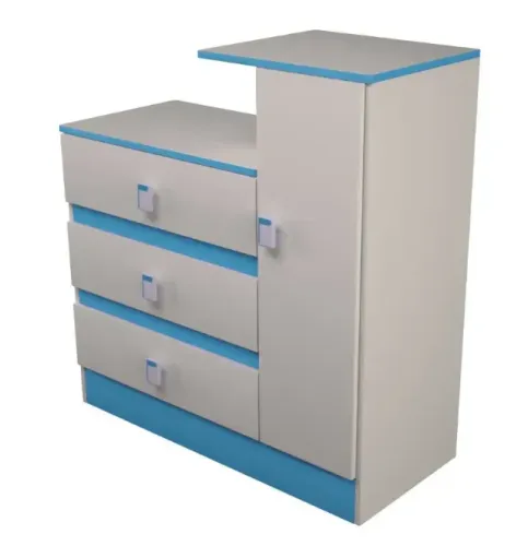 Cômoda 03 Gavetas 100% MDF com 01 Porta Branco com Azul (NOVO) 