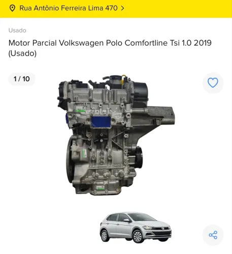MOTOR PARCIAL VOLKSWAGEN POLO 1.0 TSI 2019 COM NF E GARANTIA 