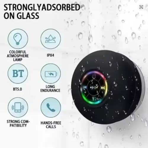 Caixinha de Som Bluetooth com Ventosa e Luz LED RGB - À Prova d?Água IPX4