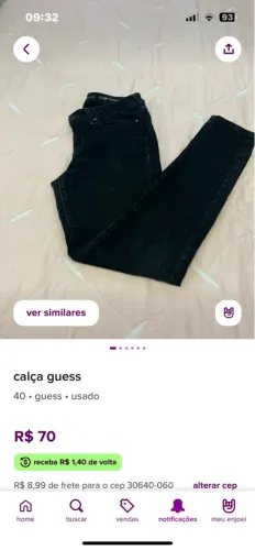 Calça Guess Jeans Preta - Tamanho 40