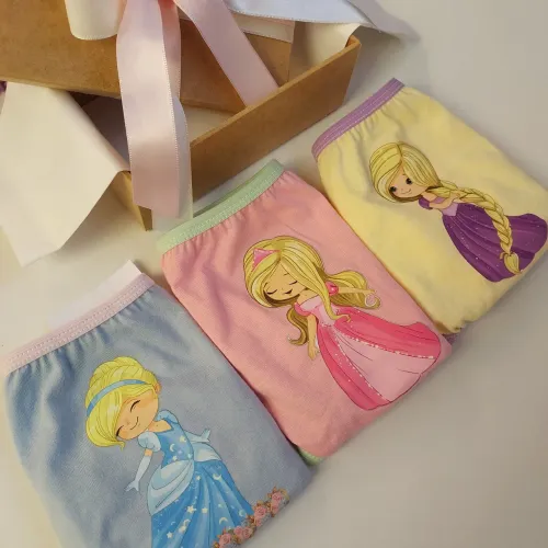 Kit 3 calcinhas infantil menina algodão + Caixa presente