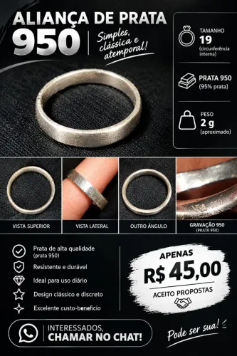 Aliança prata 95% numero 19