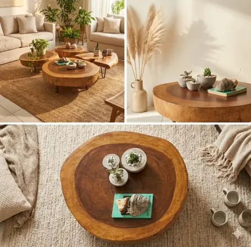 Mesa de Centro Rústica Exclusiva - Madeira Maciça Robusta com Pés de Ferro