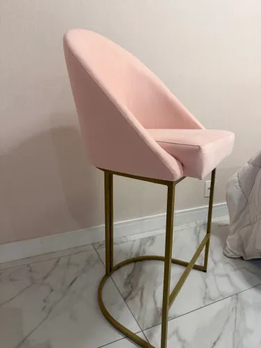 Banqueta Alta Bela Suede Base Metálica Industrial Dourado
