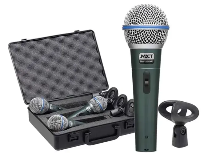 MICROFONE DINÂMICO DE METAL CHUMBO, PROFISSIONAL C/CHAVE - 3 PÇS - MOD: PRO BTM-58A