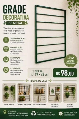GRADE DECORATIVA DE METAL - VERDE
