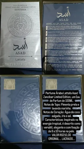 PERFUME ÁRABE ASSAD LATTALA...LIMITED EDITION... ORIGINAL LACRADO.. VALOR R$210,00.100ML.