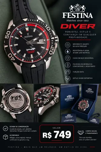 Relógio Festina Diver 200m - marca Suíça