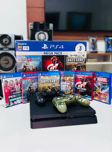 PlayStation 4 Slim 1TB - Mega Pack Completo (2 Controles + 6 Jogos)