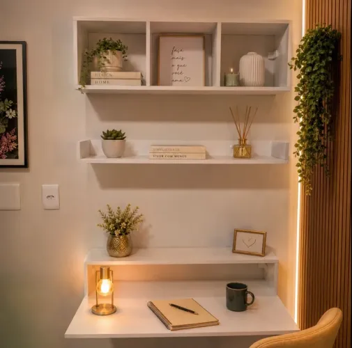 2-Conjunto Nicho com Prateleira e Mesa Suspensa 3 Peças em MDF - Praticidade e Estilo