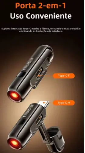 Mini isqueiro portátil USB-C pra viagem