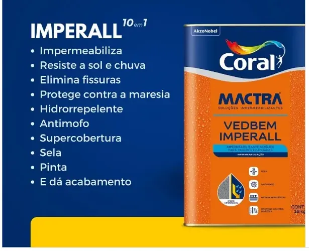 Tinta Impermeabilizante Coral Imperall Premium 10 Em 1 18kg Mactra