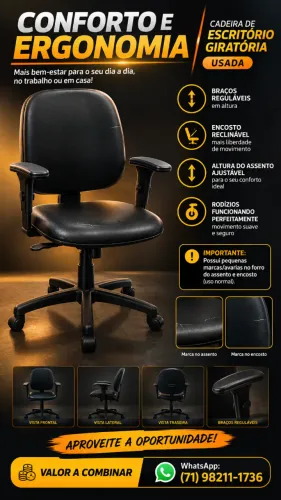 Cadeira Ergonômica com Braços e Encosto Reguláveis