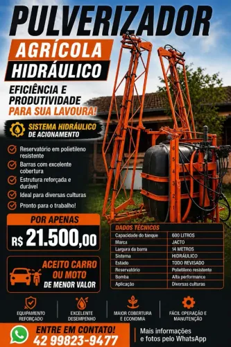 Pulverizador Jacto 600 LT Hidraulico 